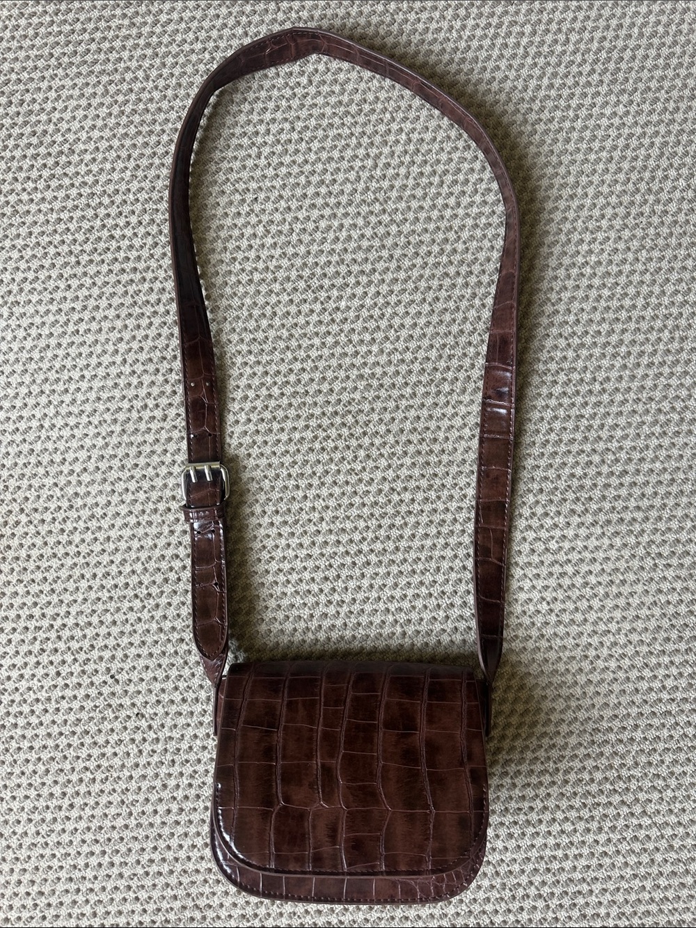 Urban Outfitters Dark Brown Croc-Embossed Mini Crossbody